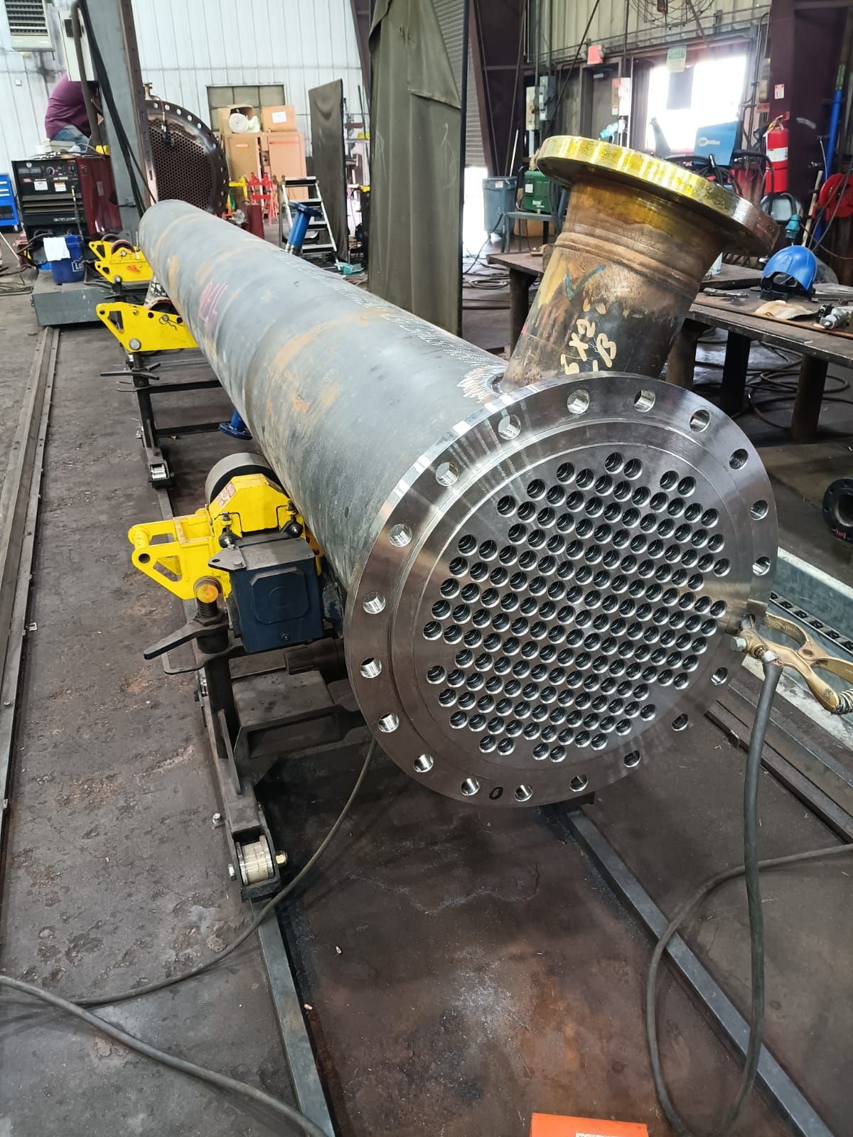 Heat exchanger being fabricated in the shop